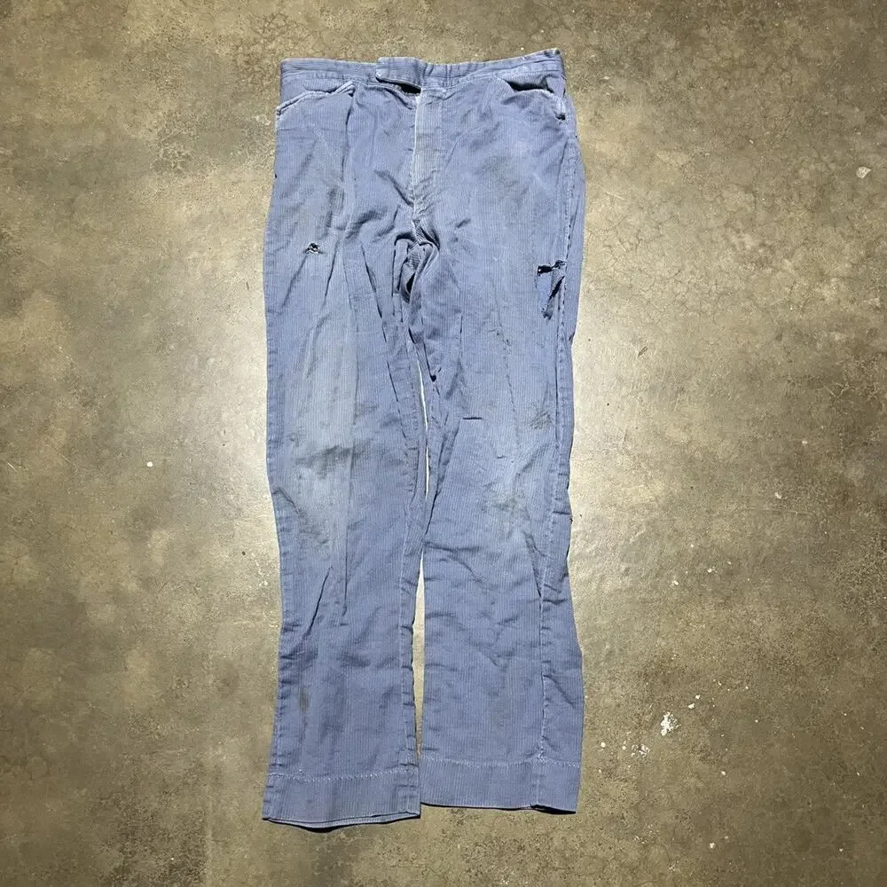 Vintage 50s Liberty Blue Corduroy Side Clasp Chinos 29x28